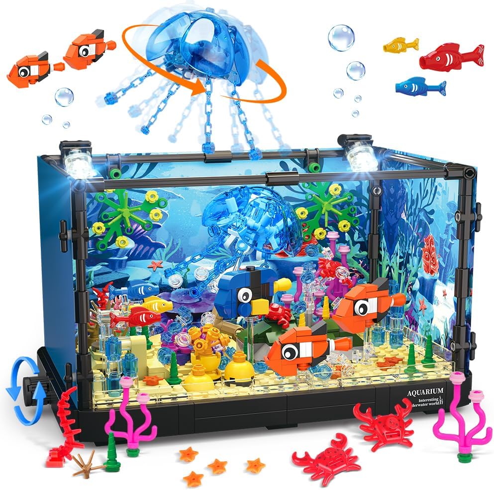 Marine Aquarium Cube - مجموعة مكعبات خزان الأسماك مع أضواء،