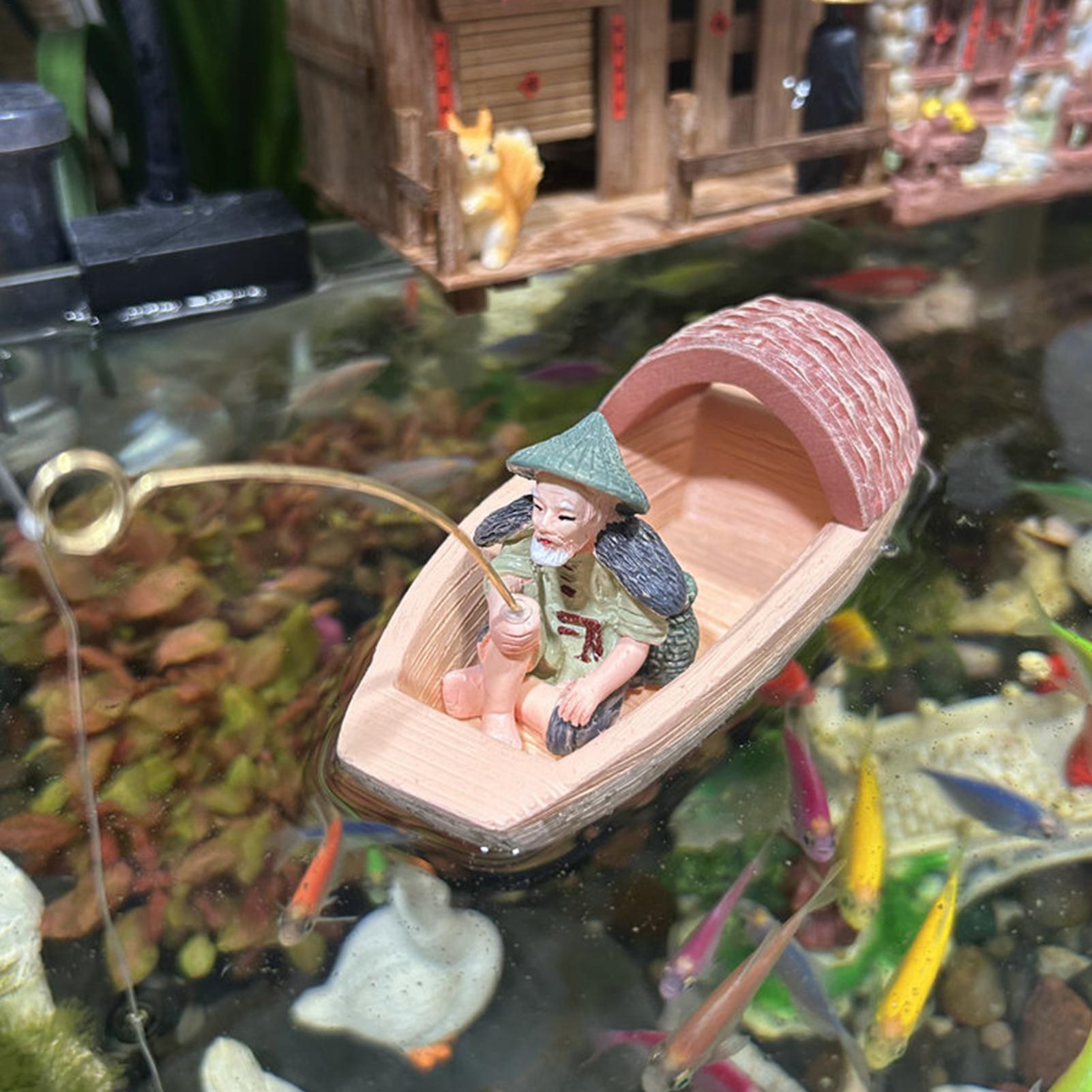 Aquarium Marineland - زينة قارب صيد عائم من الراتنج،