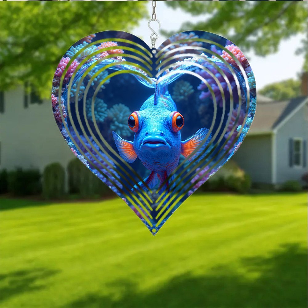Aquarium Blue Marine - جرس رياح معدني مسطح ثنائي الأبعاد،